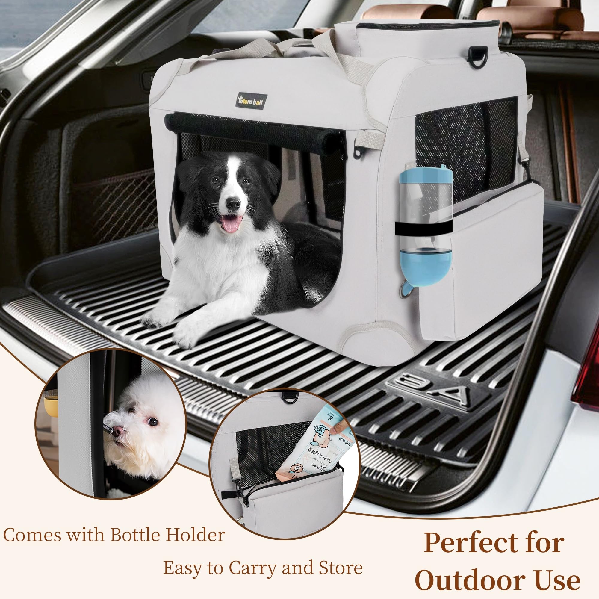 Totoro ball extra large cat carrier includes water-bottle-slot to keep pets hydrated.
