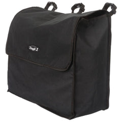 Tough 1 blanket storage bag attached to stall front for organized tack and quick access