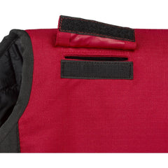 Tough1 600D dog blanket red on-dog walk demonstrates mobility-friendly design.