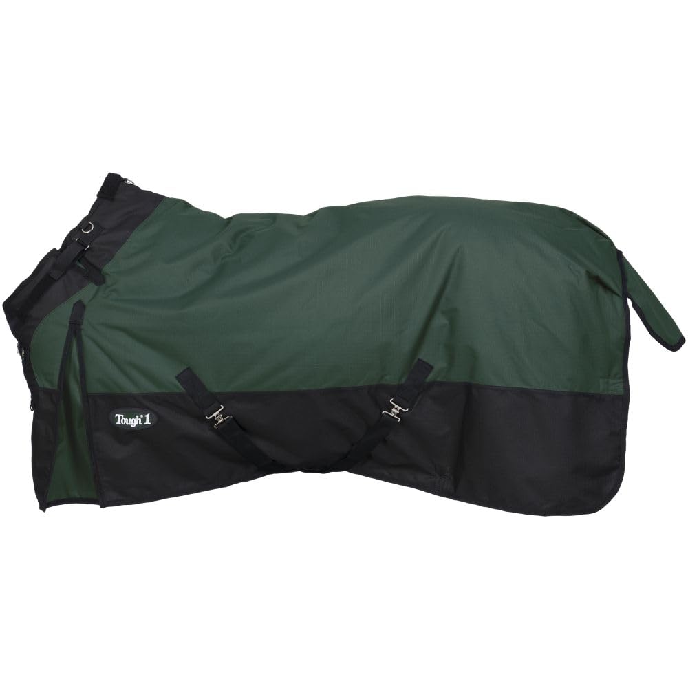 Tough1 Snuggit turnout blanket 72in in hunter green showcasing adjustable neck for snug fit and warmth