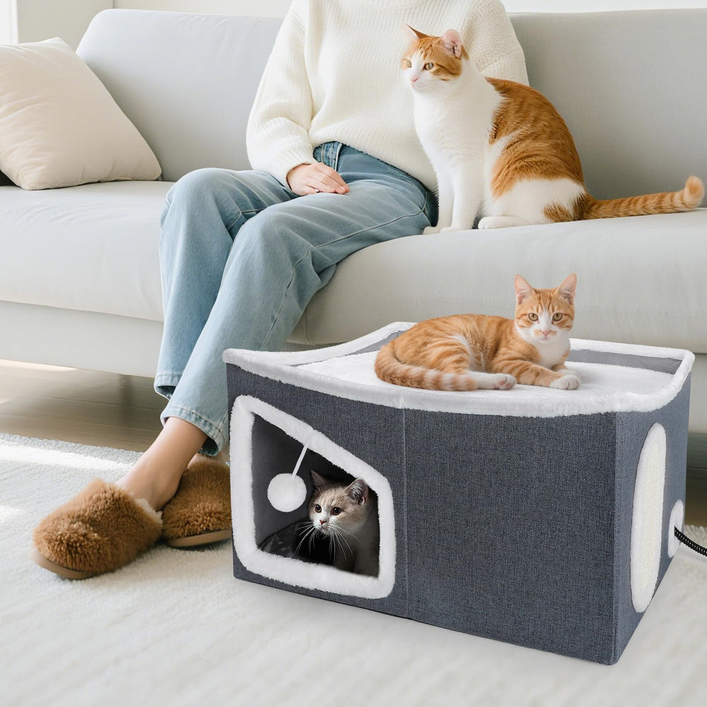 Tovve foldable cat house in compact storage ready for easy setup.