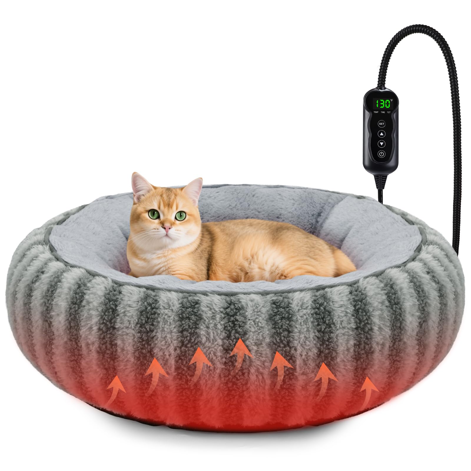Tovve heated cat bed round donut nest provides cozy warmth for cats' naptimes