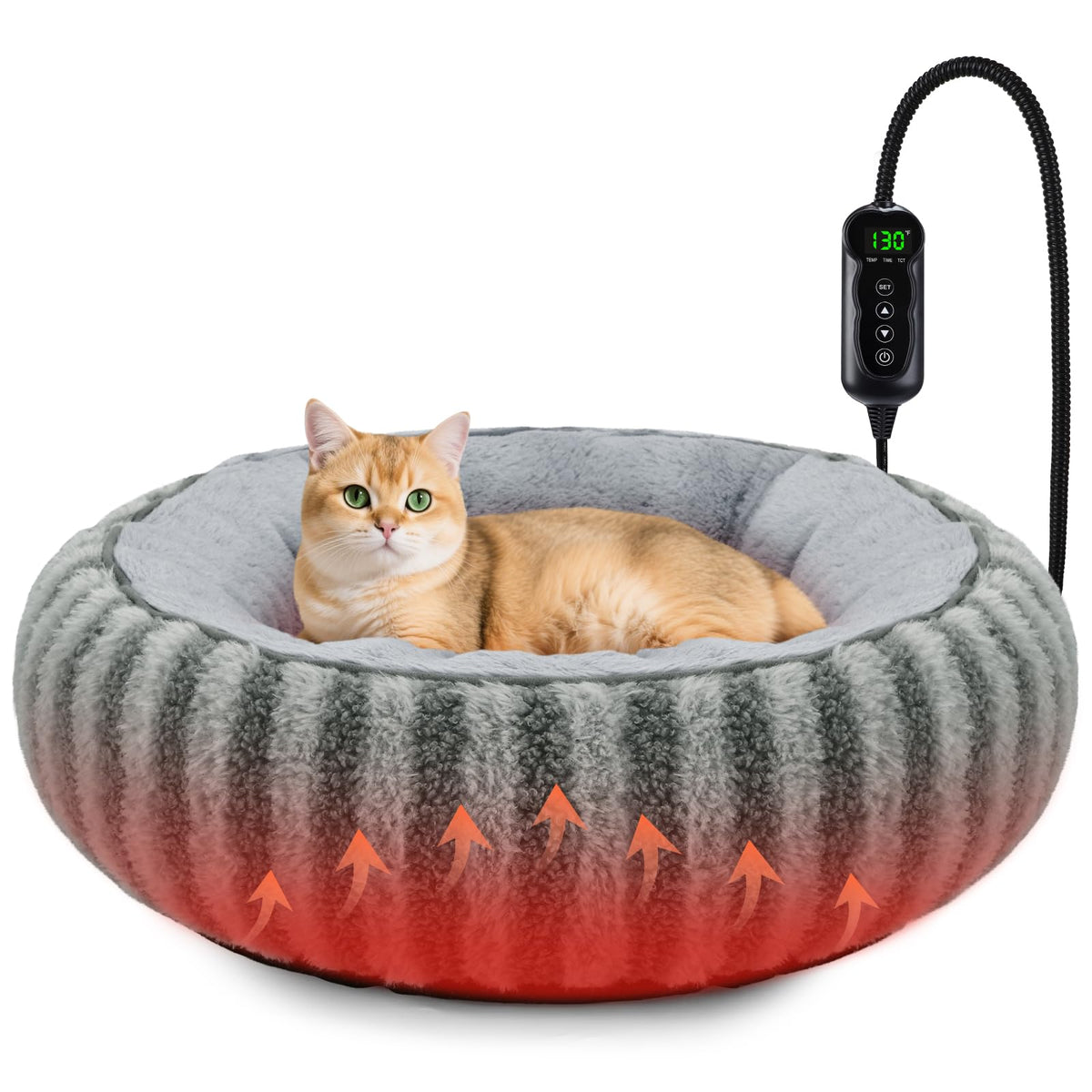 Tovve heated cat bed round donut nest provides cozy warmth for cats' naptimes
