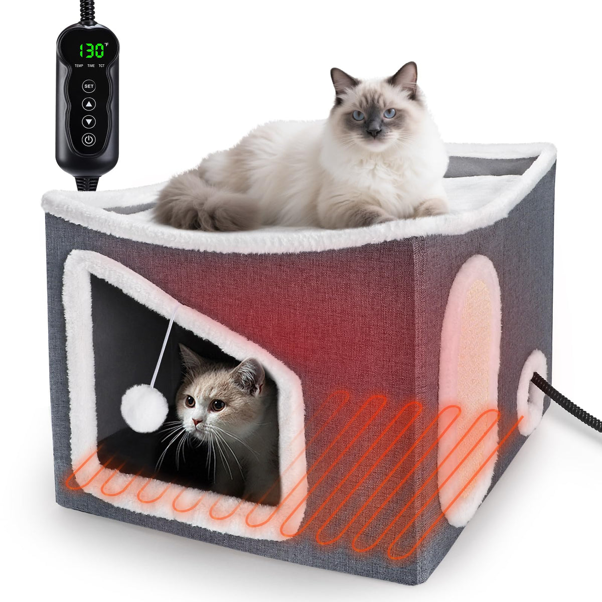 Tovve heated cat house top view showing spacious interior for cozy lounging