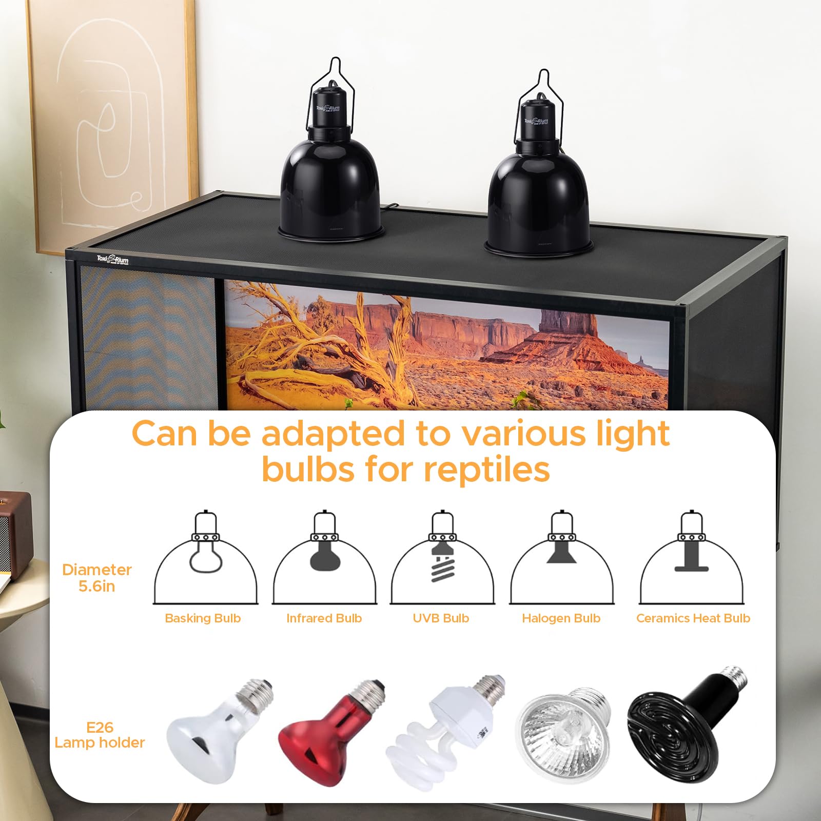 ToxiRium Reptile Light Fixture 2-Pack close-up-assembly shows quick install and reliable fit.