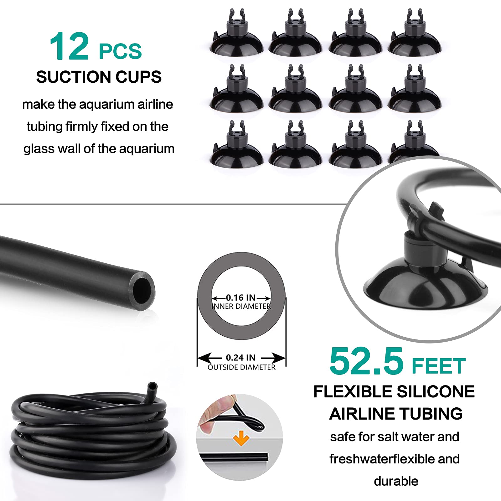 ToyBasics suction cups secure tubing position for stable aquarium aeration setups