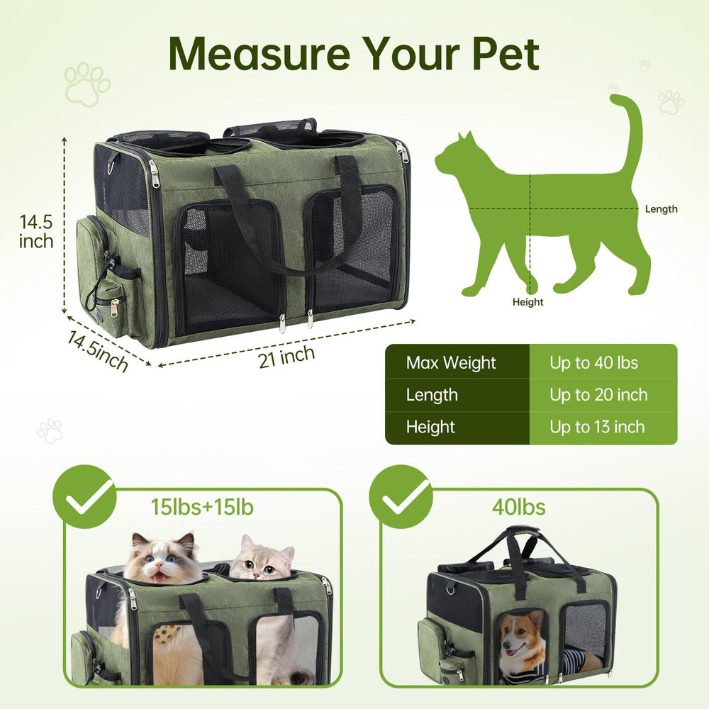 TOYSBOOM Cat Carrier with removable divider in green for Duo or Solo mode
