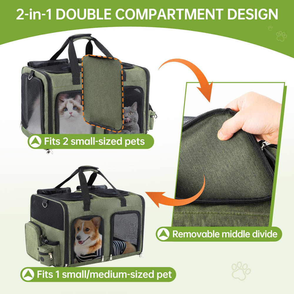 TOYSBOOM Cat Carrier dual cabin green showing two separate pods for pets
