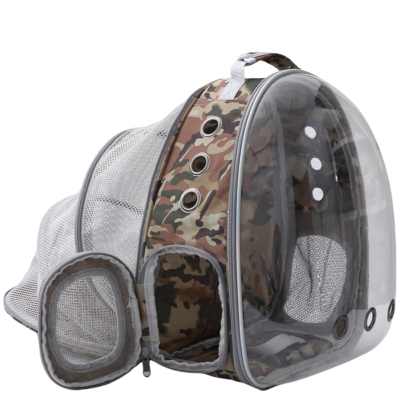 TOYSINTHEBOX Cat Backpack Carrier back-expandable camo front view for comfortable pet travel