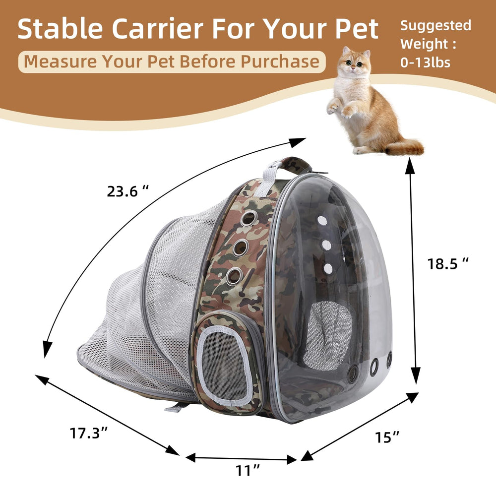 TOYSINTHEBOX Cat Backpack Carrier back-expandable camo side view shows spacious interior
