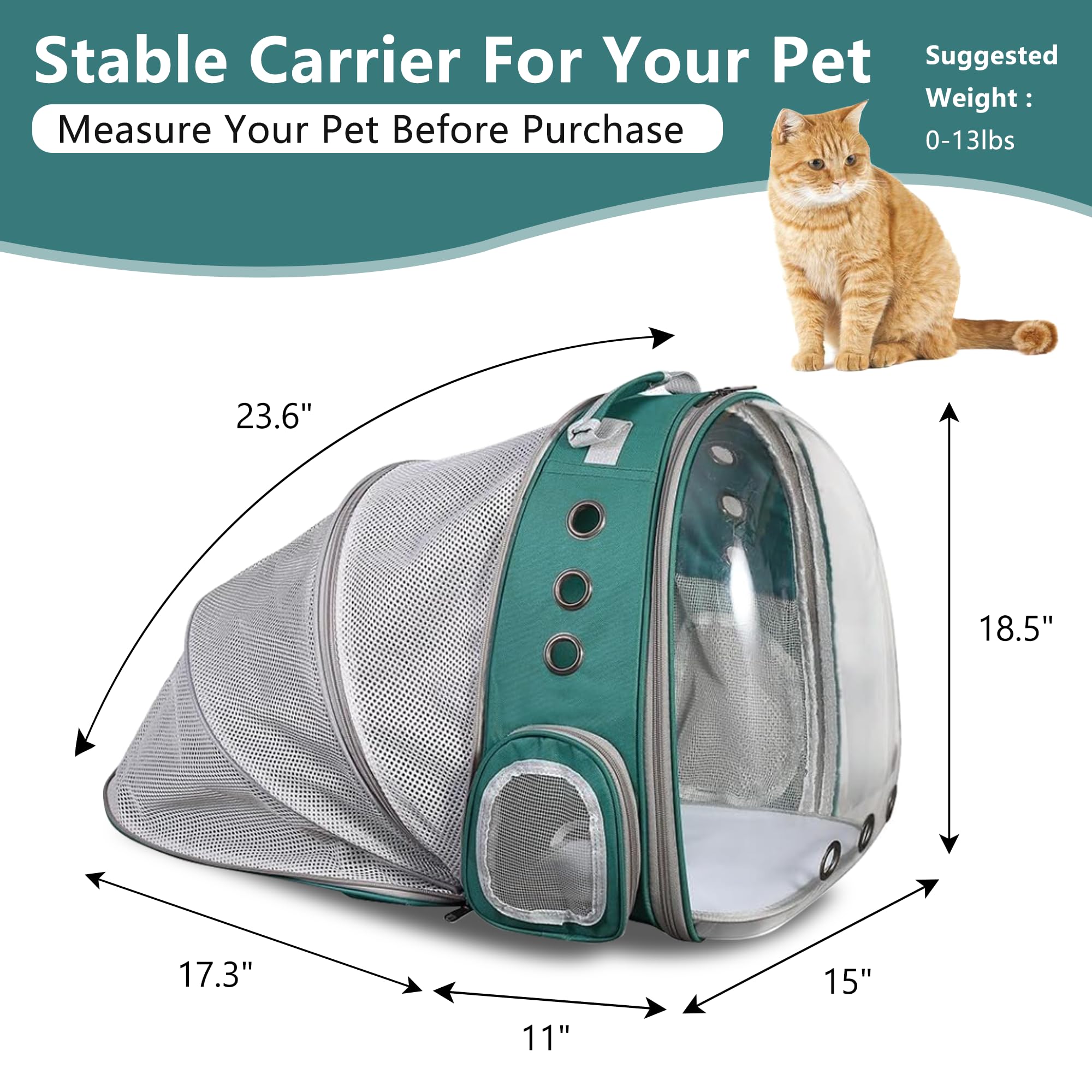 TOYSINTHEBOX Cat Backpack Carrier panoramic bubble window helps pets observe surroundings safely.
