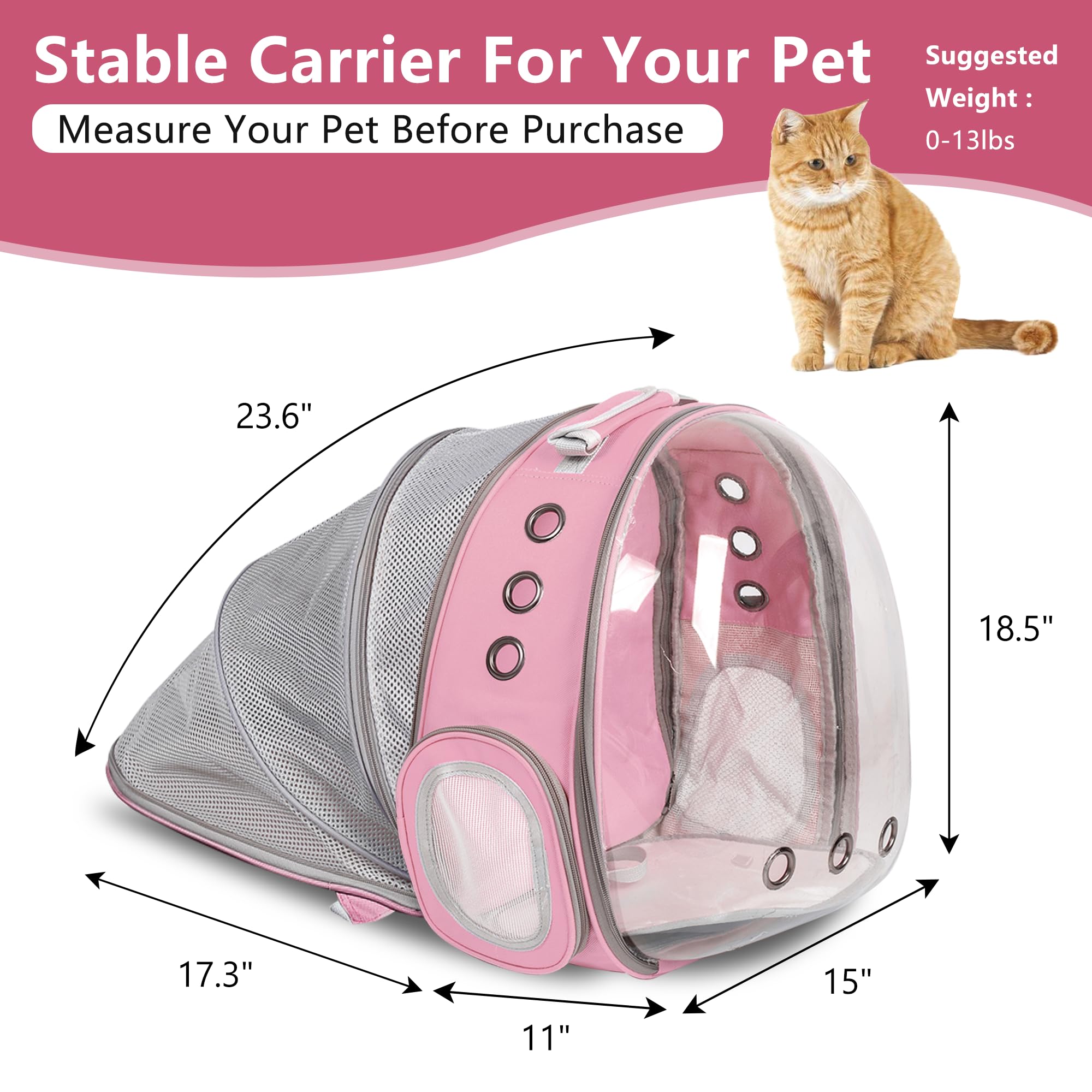 TOYSINTHEBOX cat backpack expandable pink bubble window for curious pets