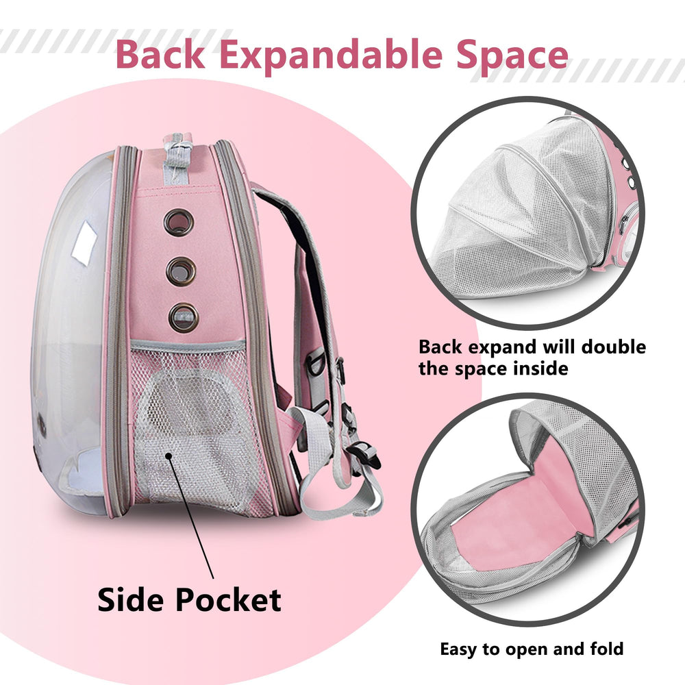 TOYSINTHEBOX cat backpack expandable pink side view with vents