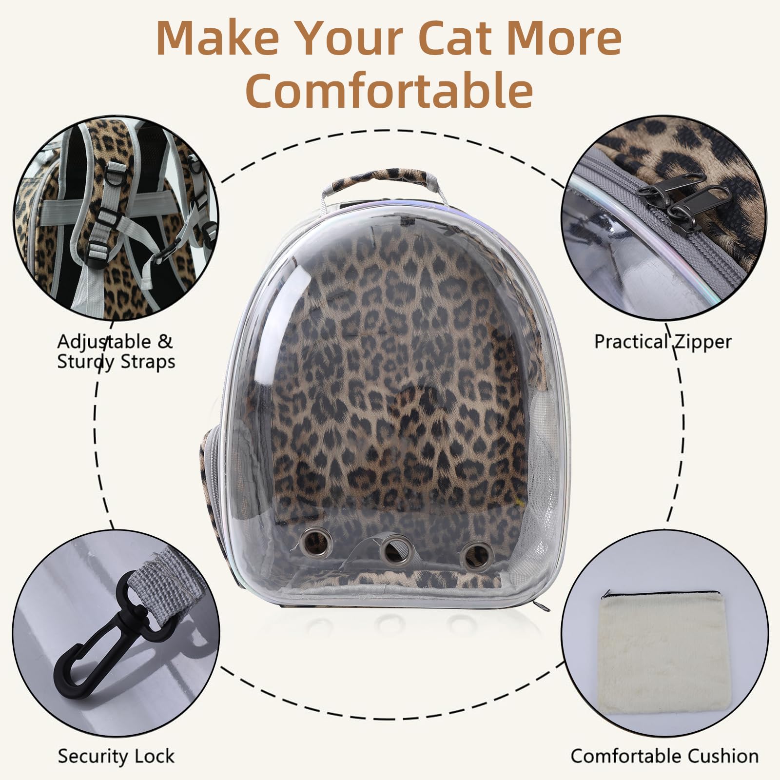 TOYSINTHEBOX cat backpack side pockets store treats and leash accessories.