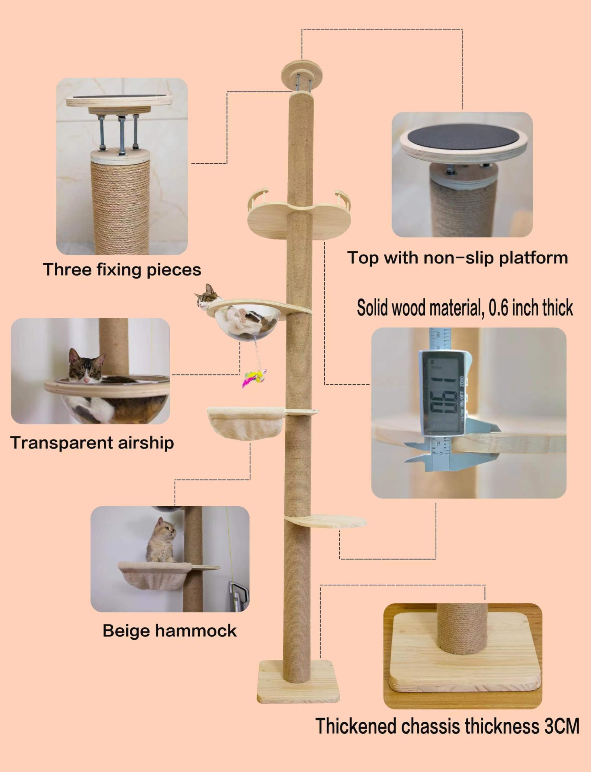 TQEW floor-to-ceiling cat tree 12cm sisal posts for durable scratching