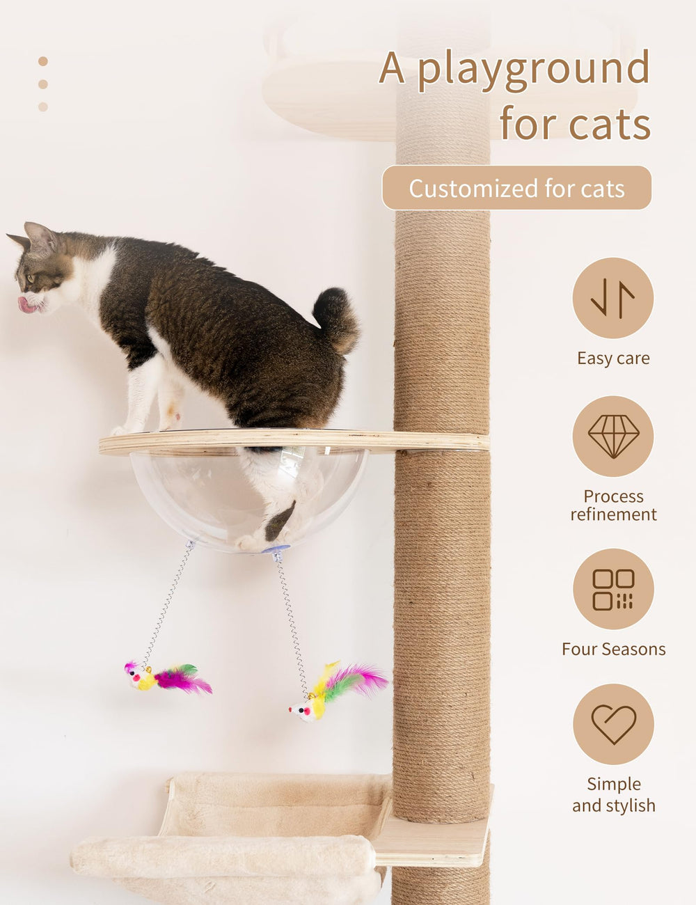 TQEW floor-to-ceiling cat tree adjustable-height setup for flexible rooms