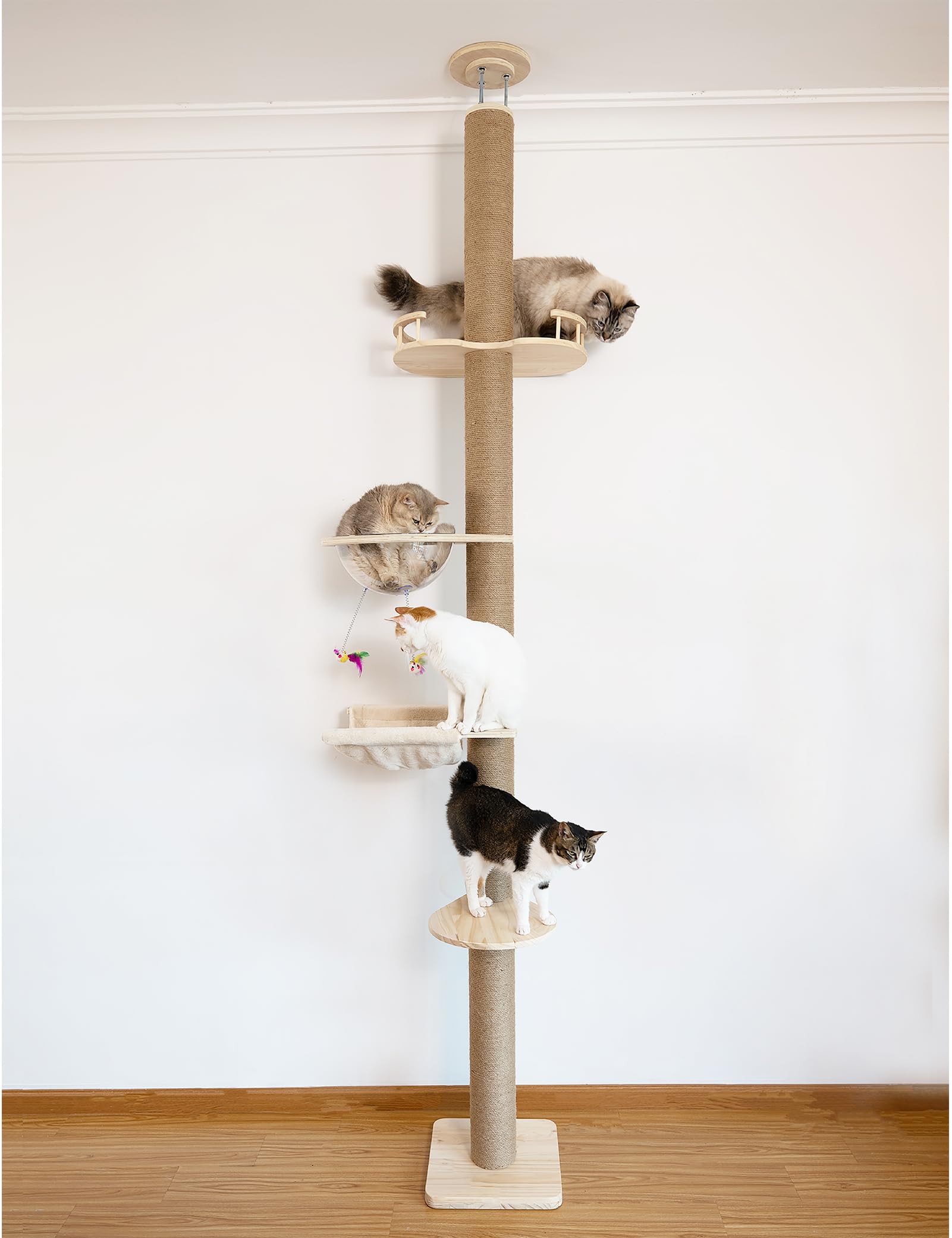 TQEW floor-to-ceiling cat tree base with sisal posts for sturdy scratching and climbing