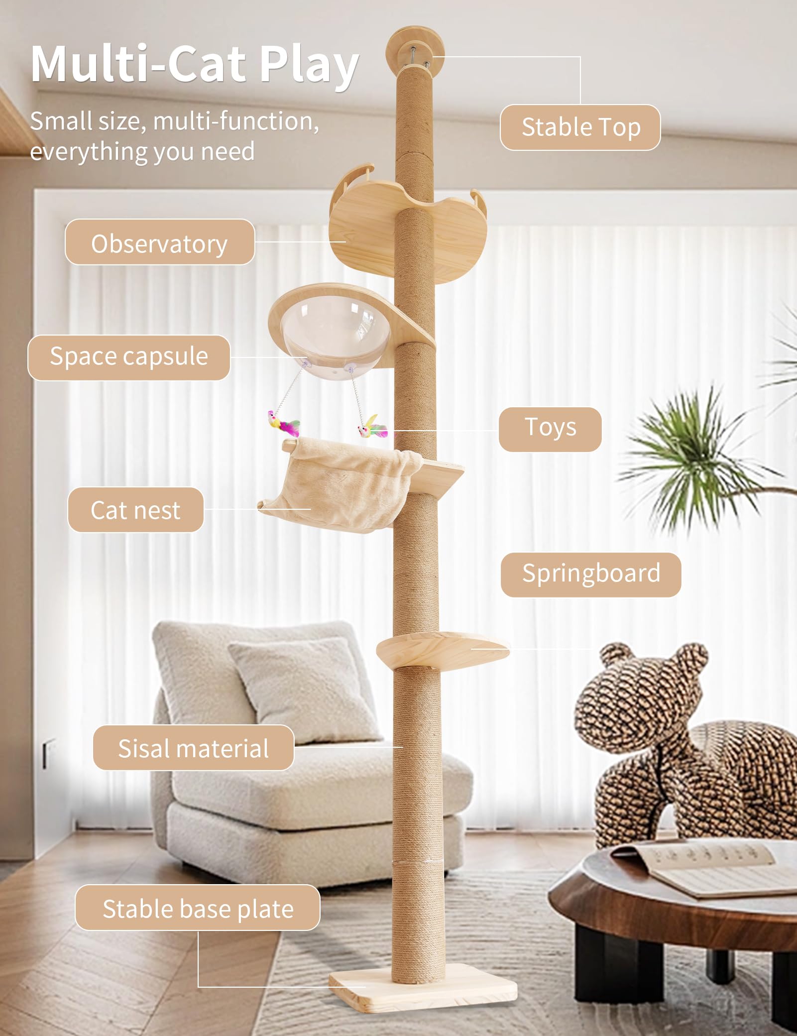 TQEW floor-to-ceiling cat tree hammock offers cozy lounging spots