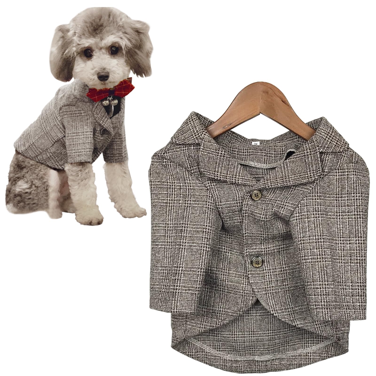 TQFlow plaid tuxedo costume on a dog for weddings and photos