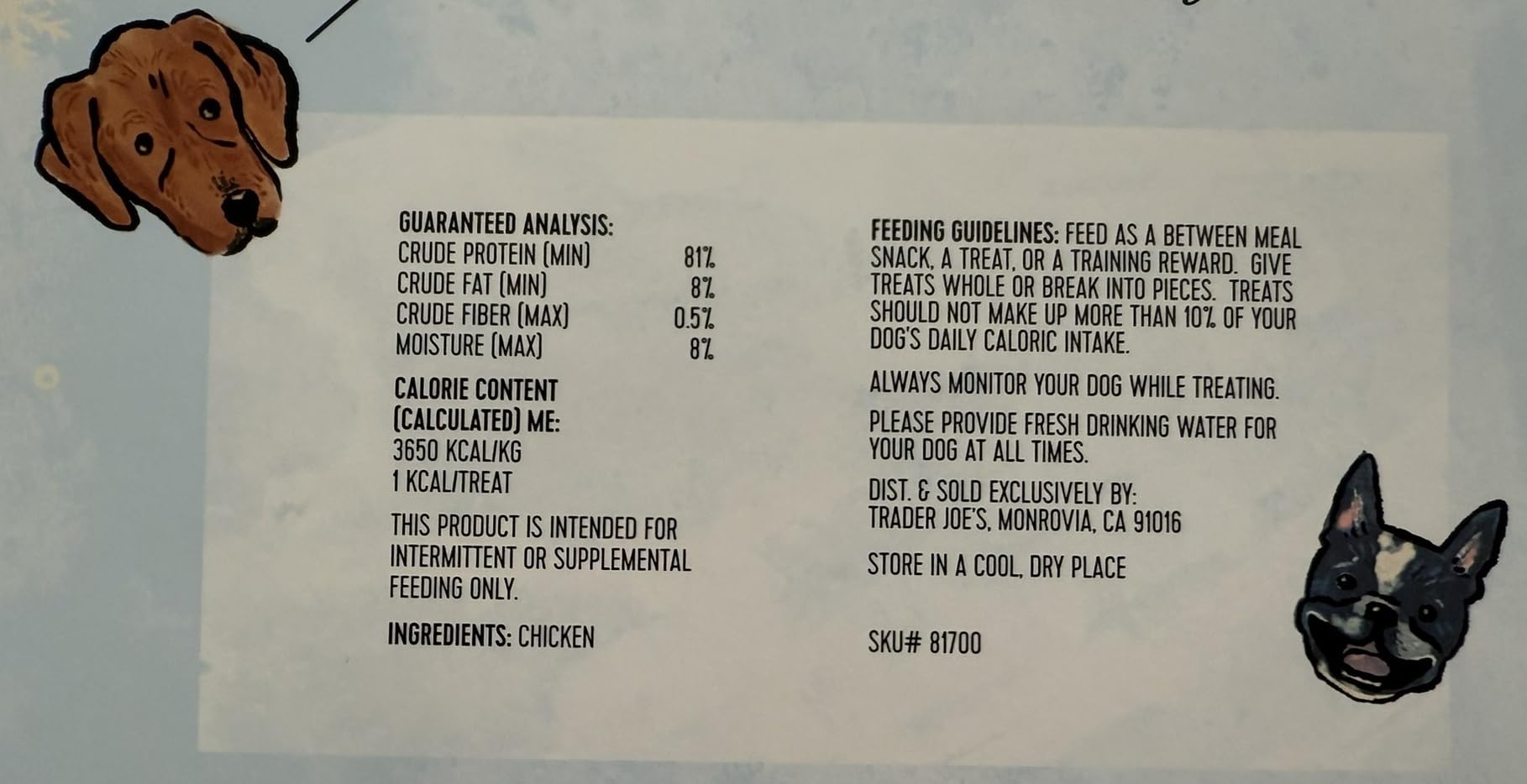 Trader Joe's Advent Calendar for Dogs treats pouch; quick daily reward with salmon and sweet potato.