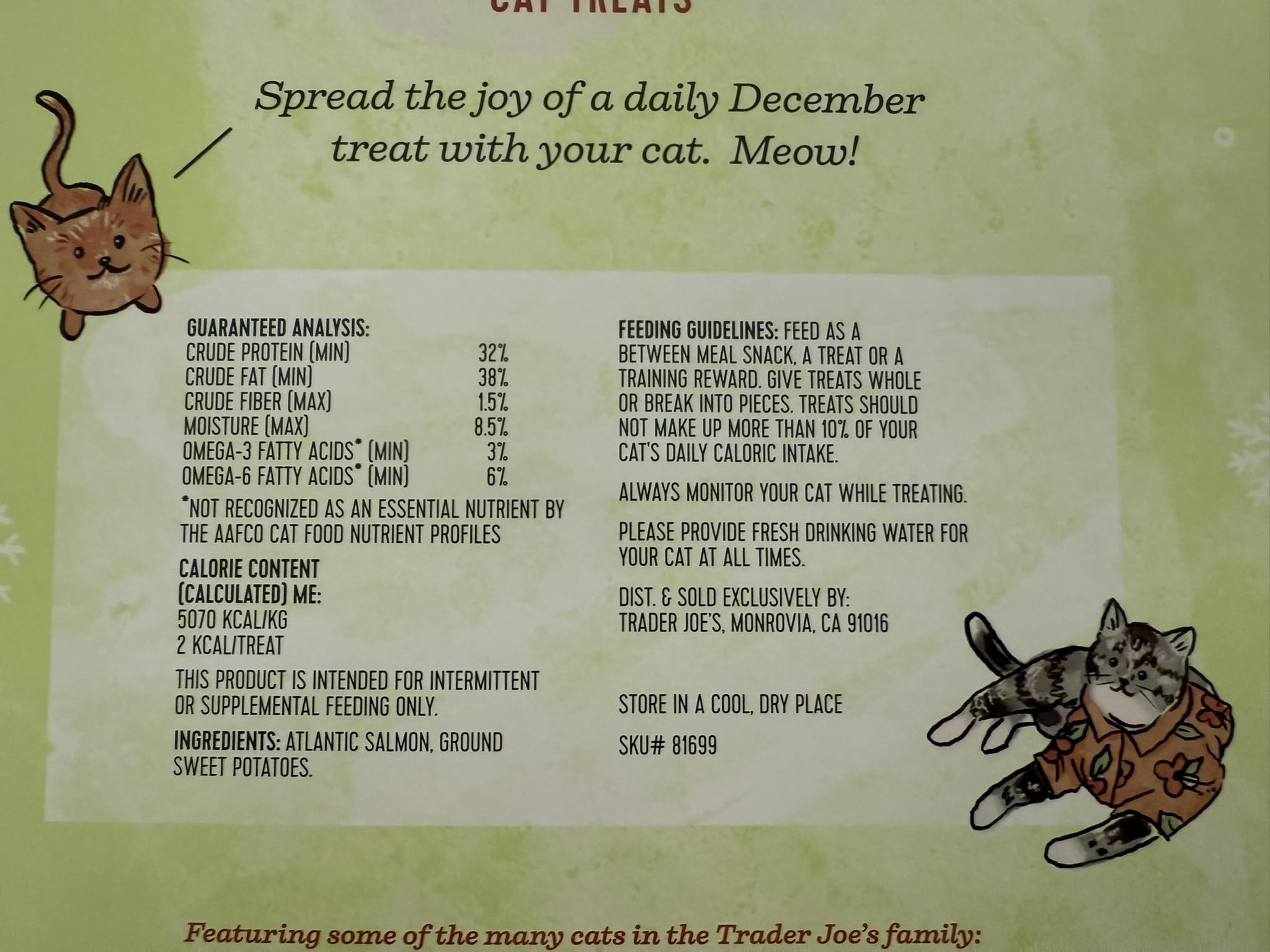 Trader Joe's Cat Advent Calendar cat sniffing calendar doors suggests daily surprise and interactive feeding ritual.