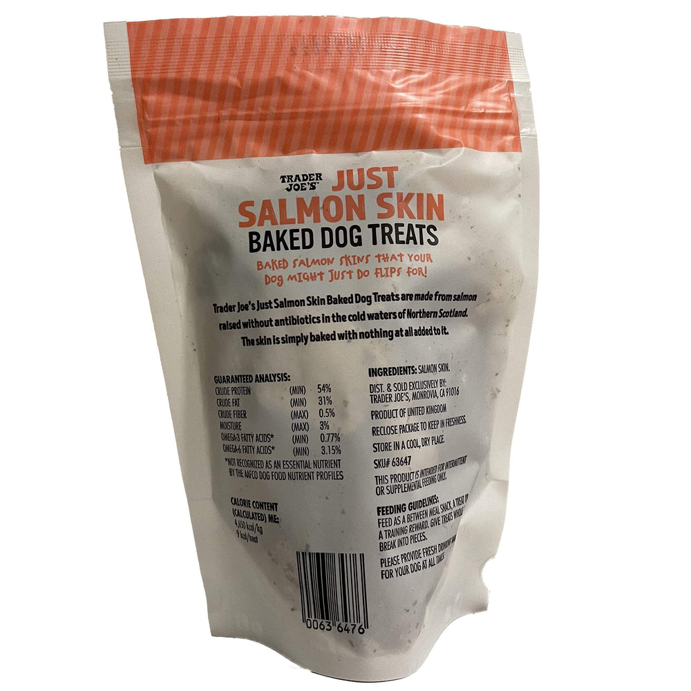 Trader Joe's Just Salmon Skin Baked Dog Treats dog enjoying savory salmon snack during training