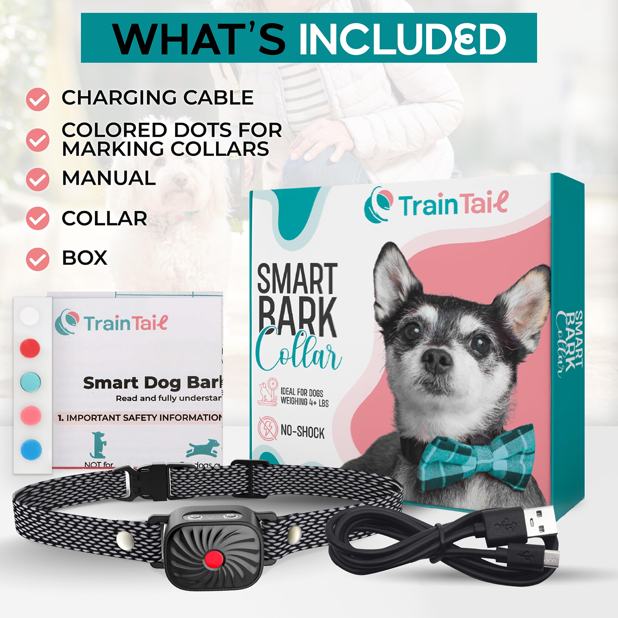 TrainTail bark collar works on all coat types without trimming