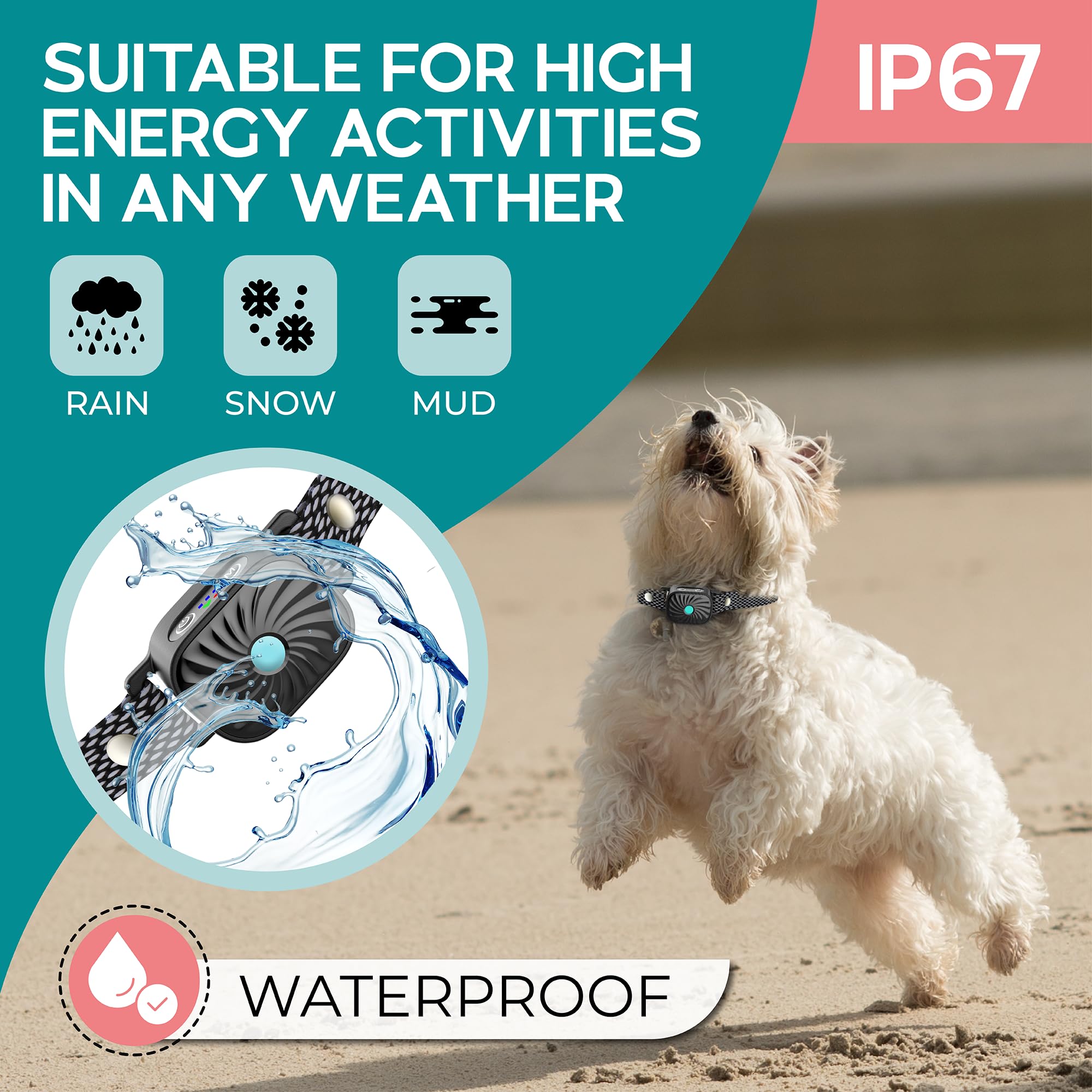 TrainTail bark collar IP67 waterproof rating supports outdoor adventures