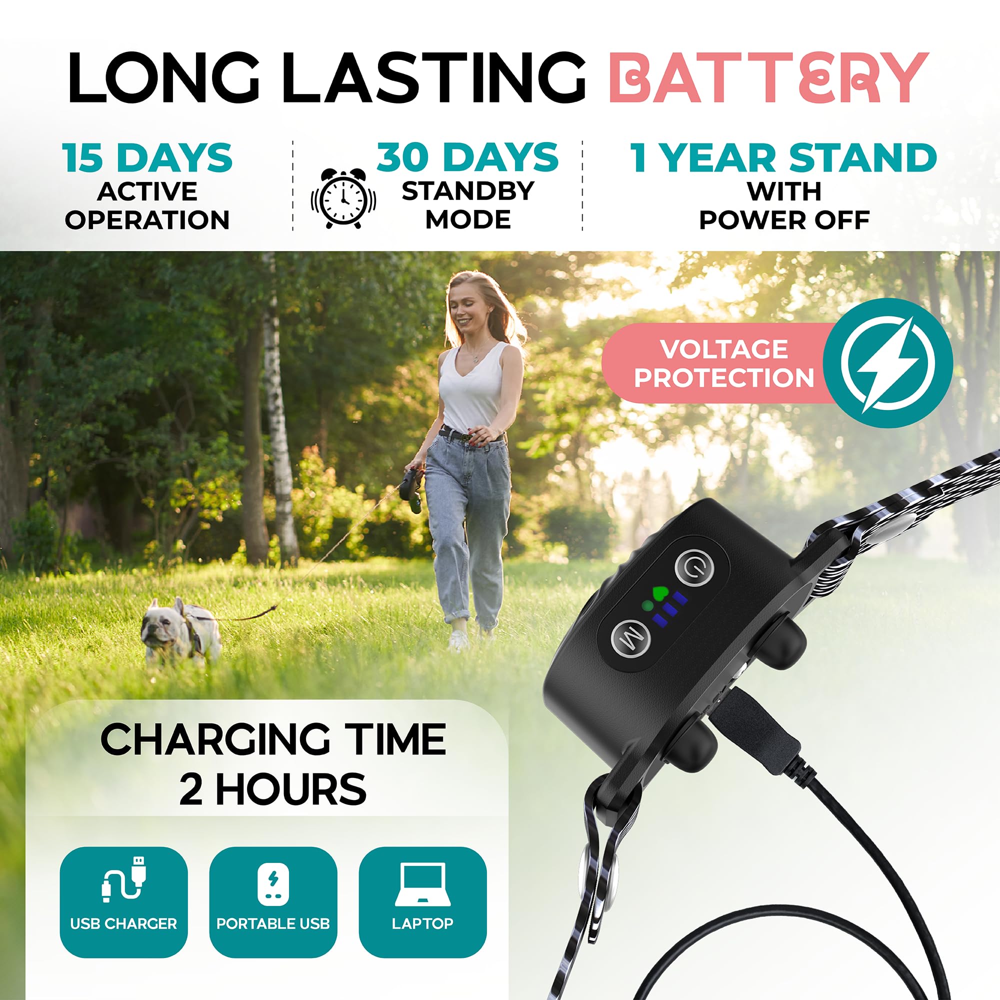 TrainTail bark collar rechargeable battery enables long-lasting daily use