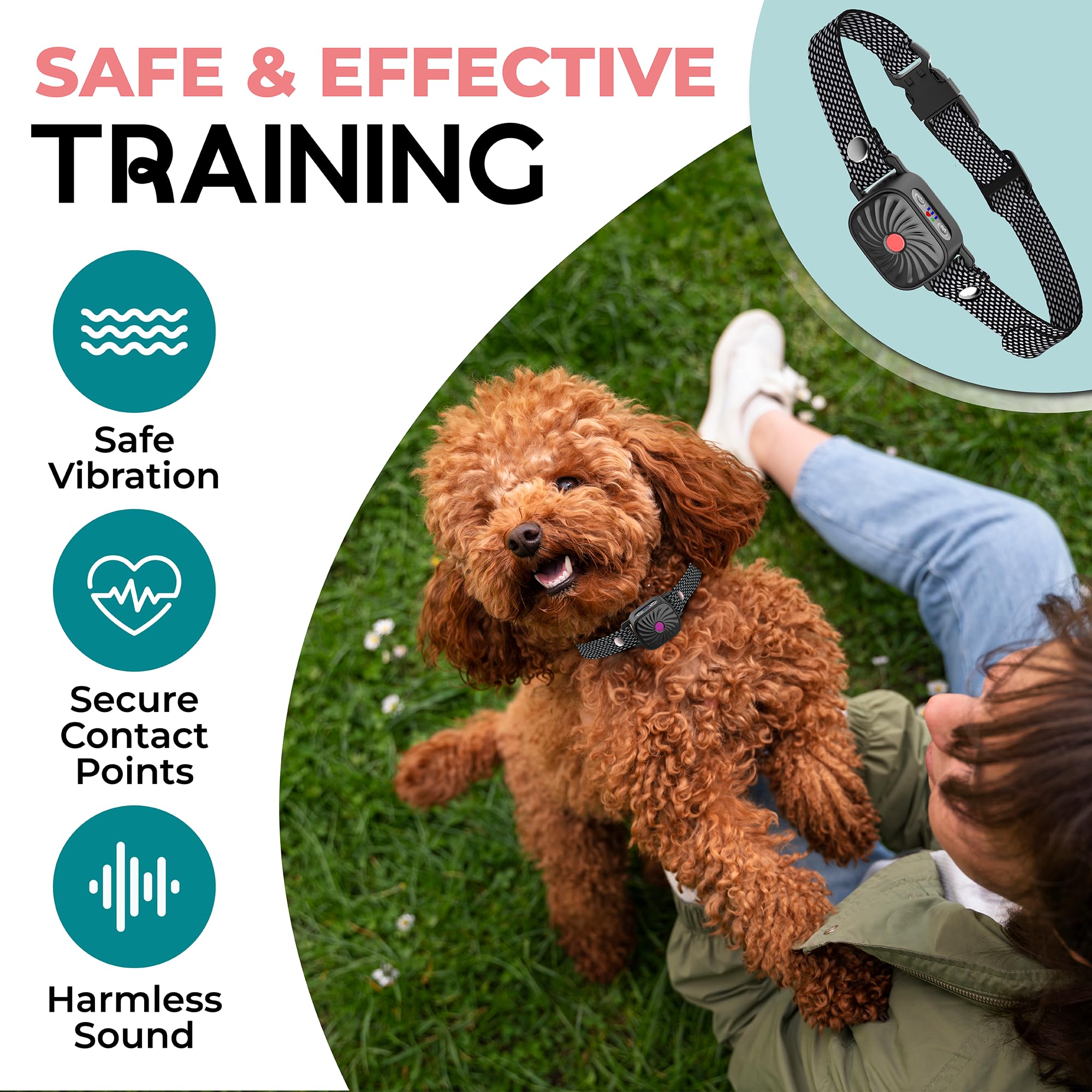 TrainTail bark collar shows four vibration levels for gentle training
