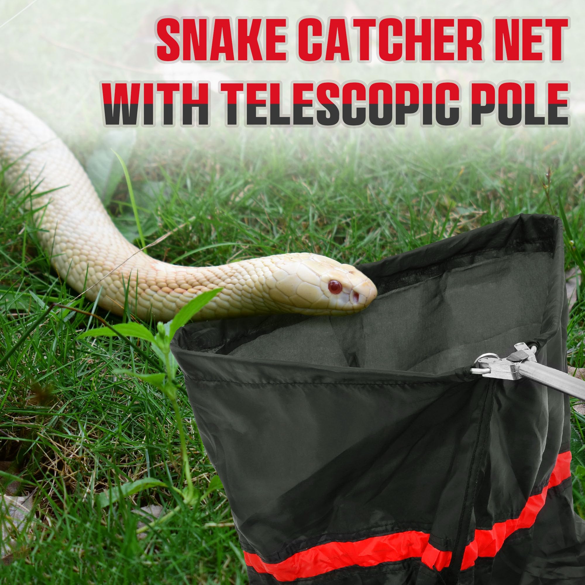 Trakem snake catcher net with drawstring seal secures the capture