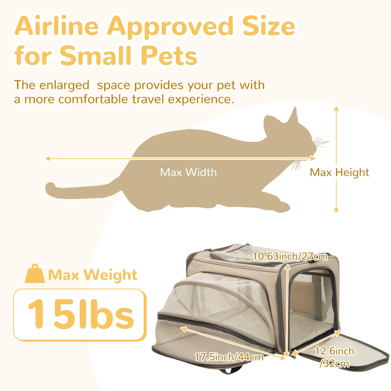 Tranquitas cat carrier soft airline-approved design ensures easy air travel for small pets.