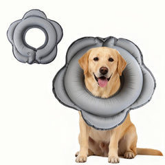 Transni donut collar for large dogs in gray, close-up showing soft inflatable protection prevents licking.