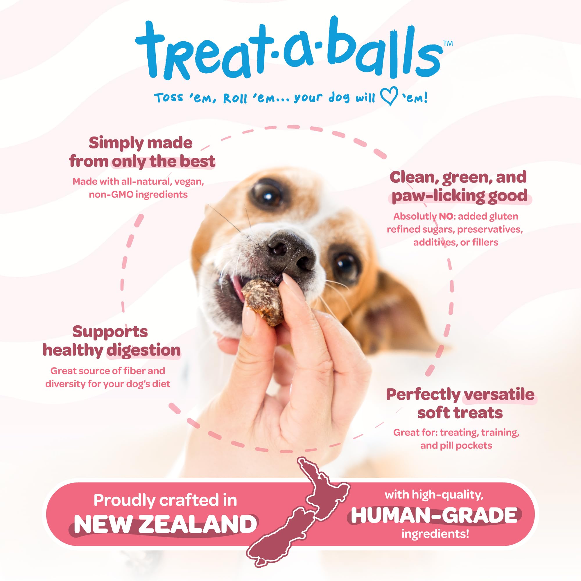 TREAT-A-BALLS all-breeds all-ages variety—multi-size pack for puppies, adults, seniors.