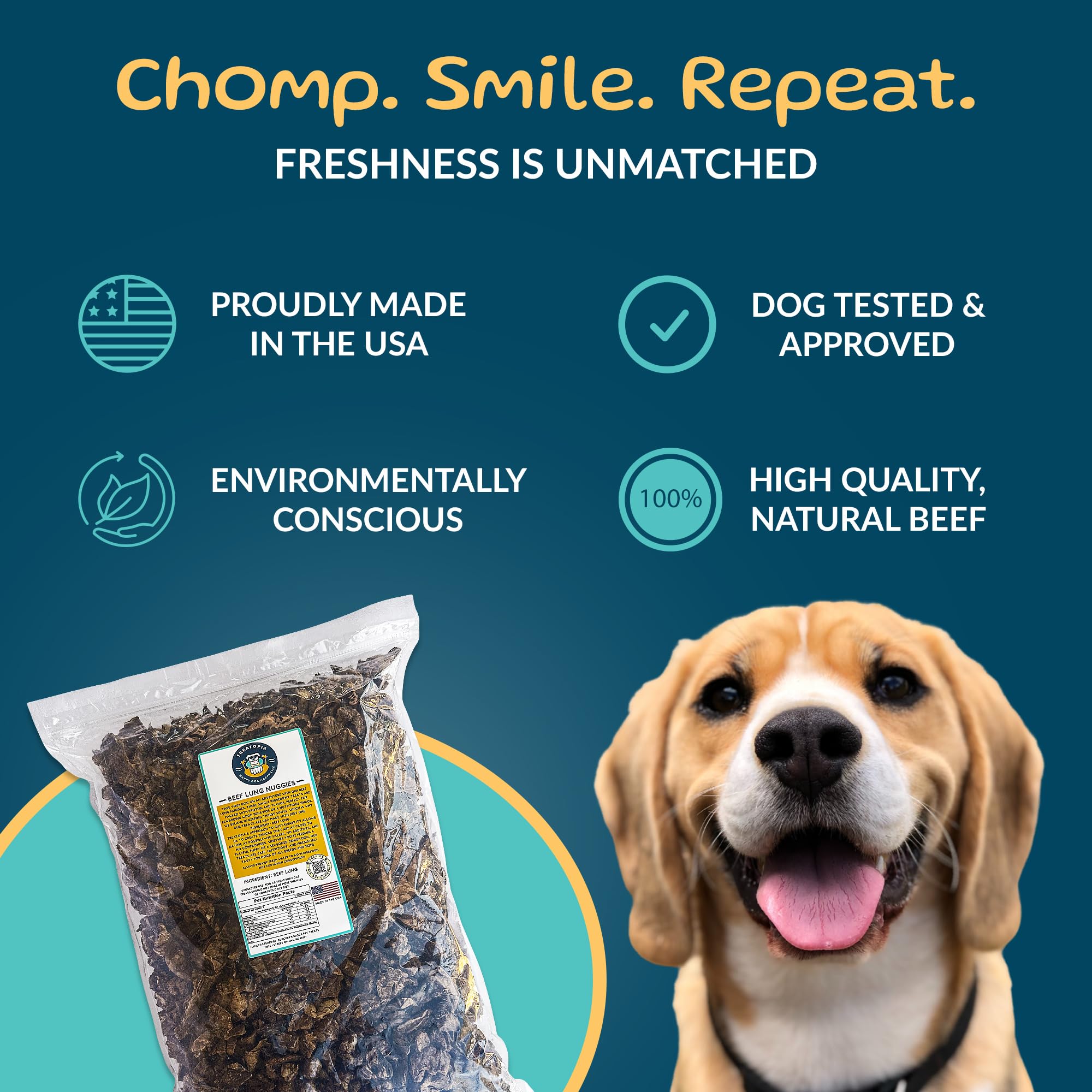 TREATOPIA Beef Lung Nuggies bag back with USA-sourced beef lung details