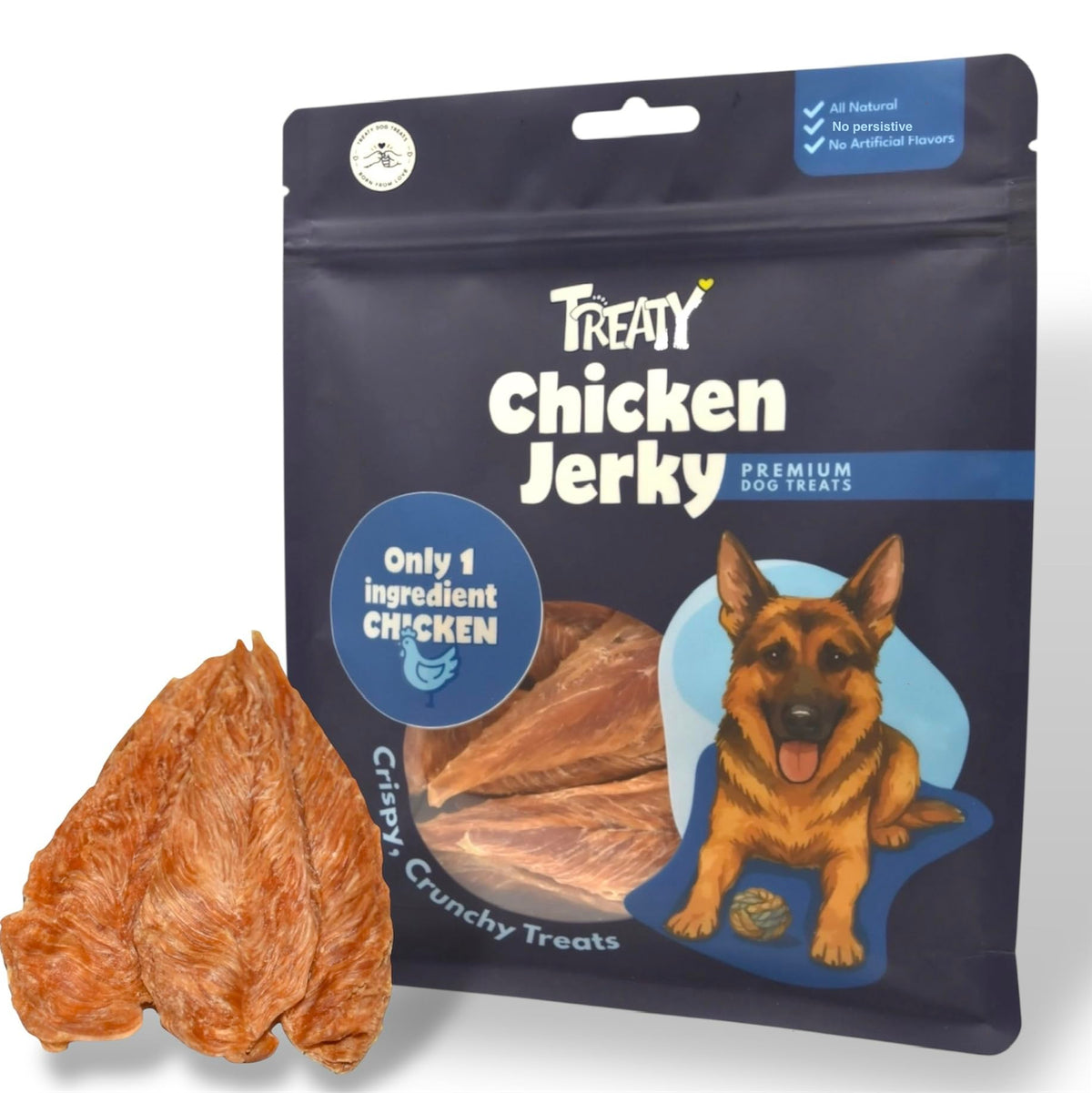 Treaty chicken-jerky-16oz-pack: premium dog reward for training and everyday treats.