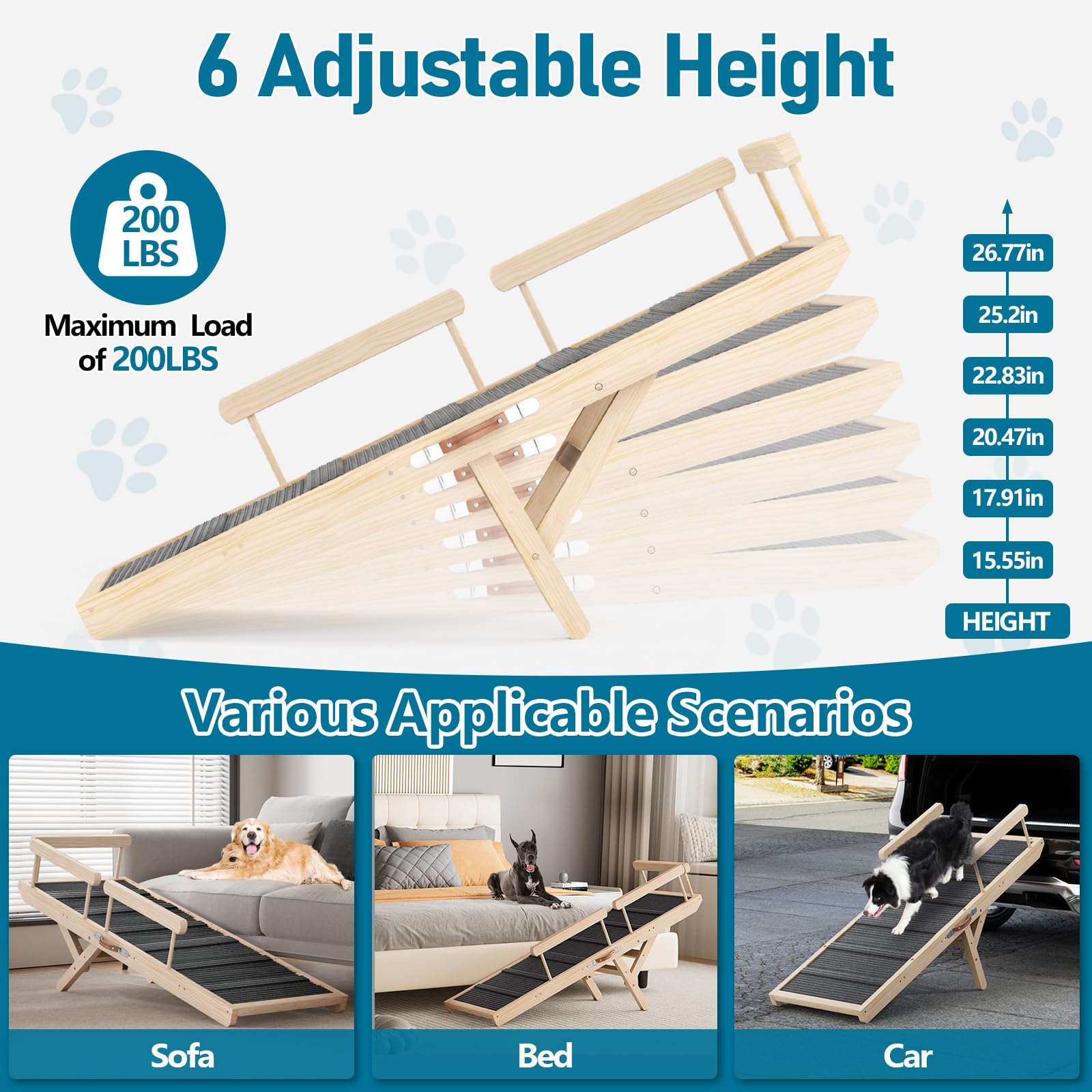 Tresbro dog ramp height settings help match sofa or bed height.