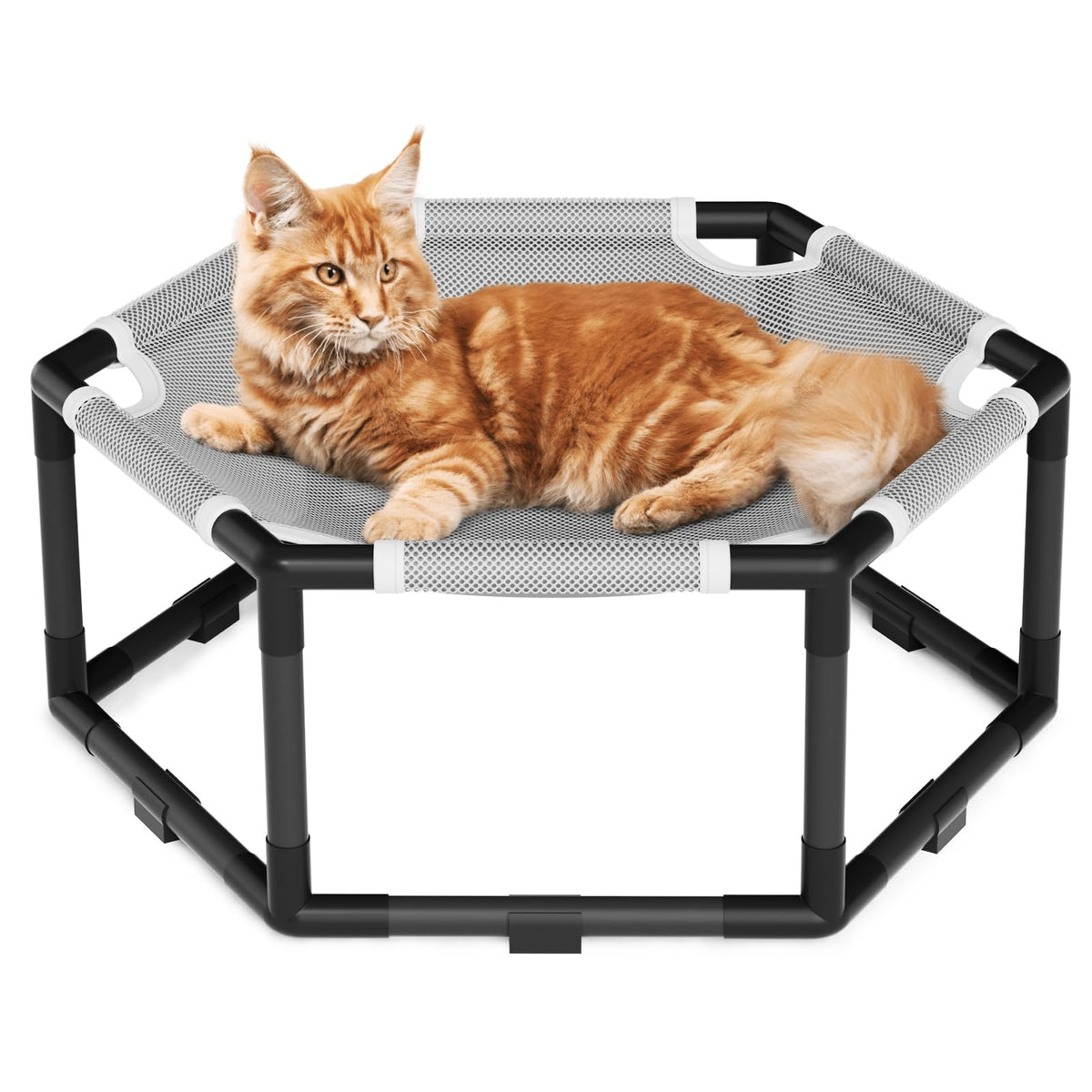 Tresbro elevated cat hammock hexagon frame with anti-slip blocks for stable lounging.