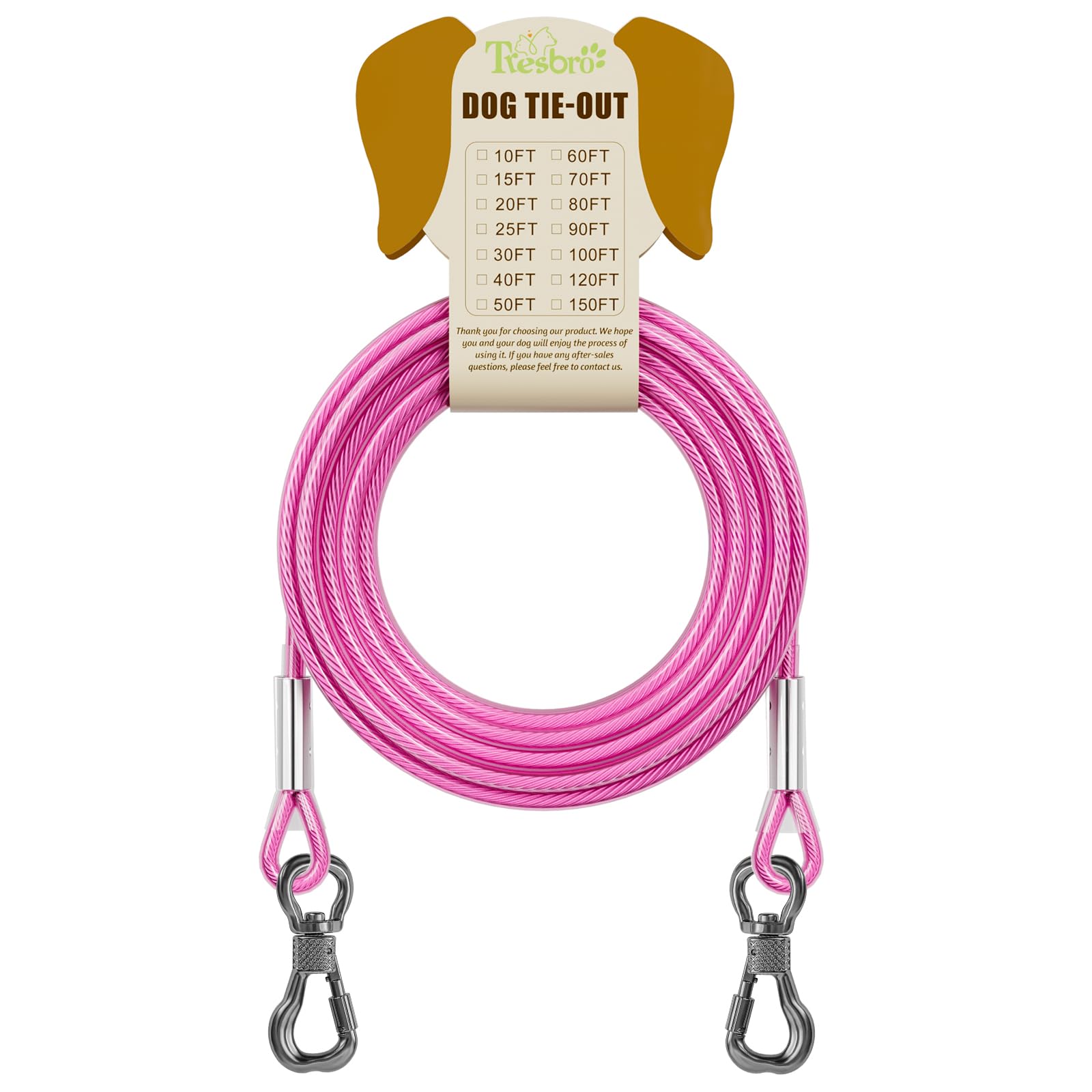 Tresbro long tie-out with reflective strip enhances visibility during walks.