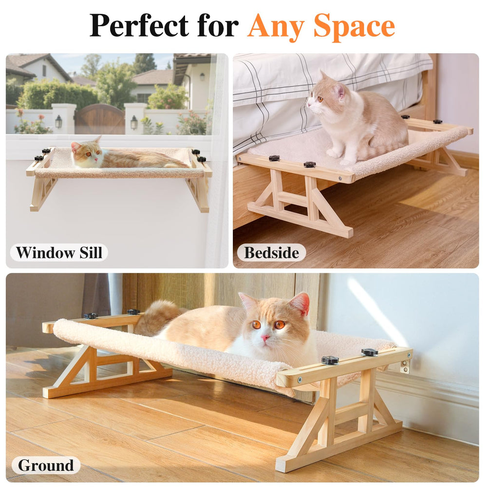Tresbro solid wood frame keeps large cats secure during relaxed lounging.