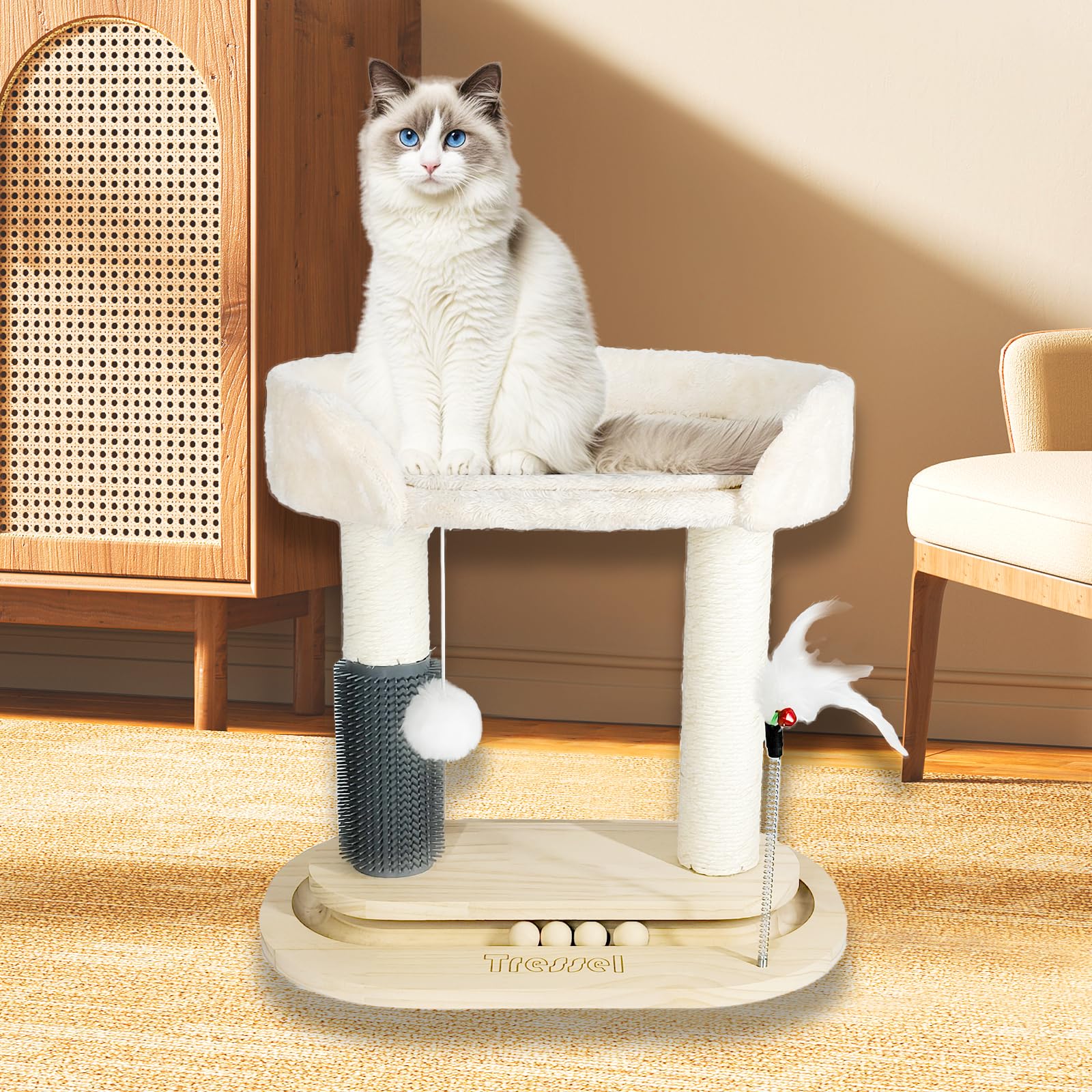 Tressel cat tree with suction-base keeps stability on smooth floors.