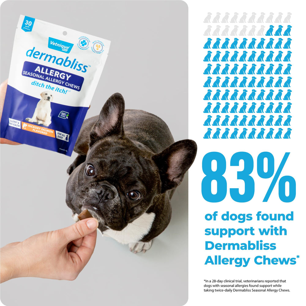 Tri-mega-omega-complex-dog chews on a table, supporting healthy skin and potential brain health.