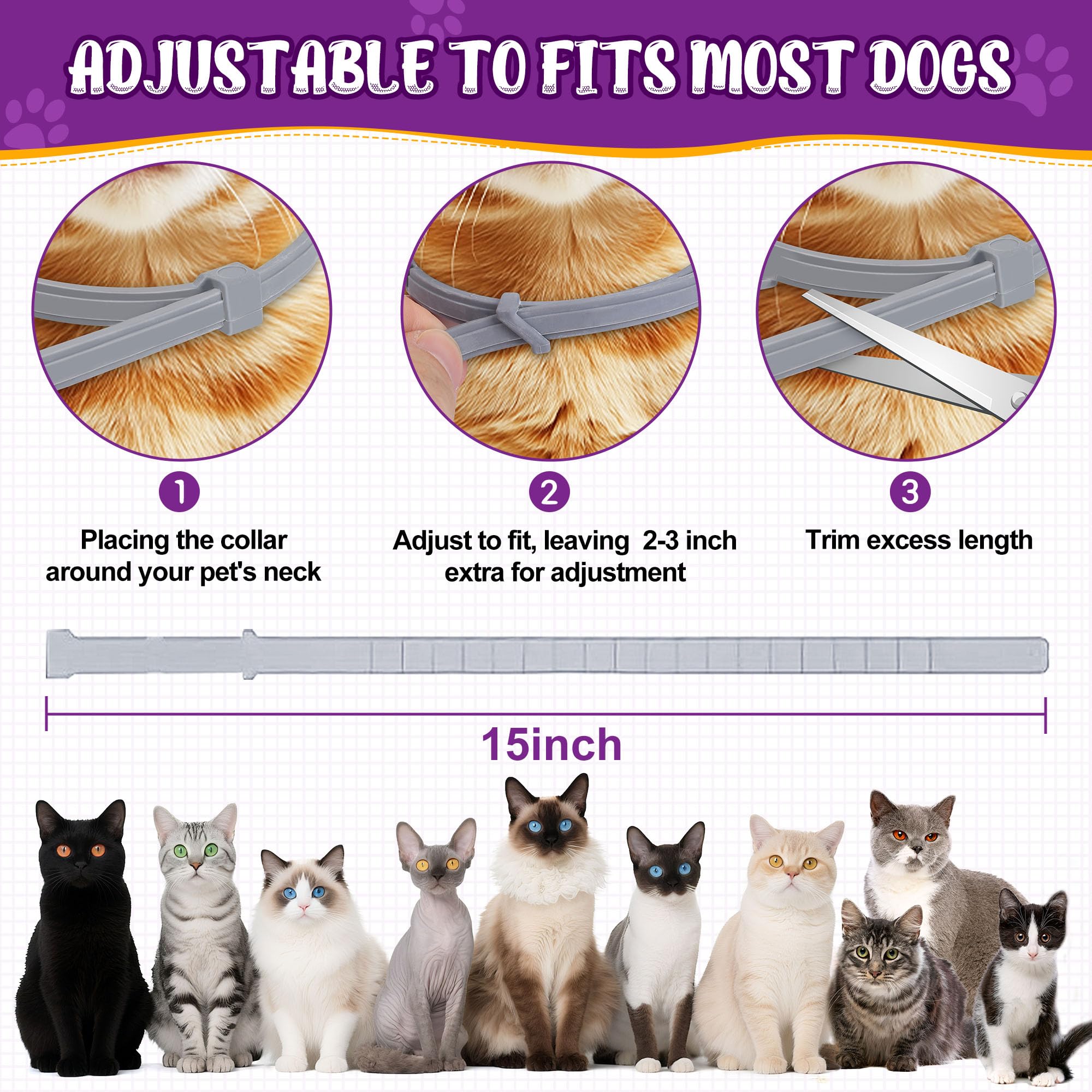 Trihood flea collar cat close-up highlights adjustable neck fit.