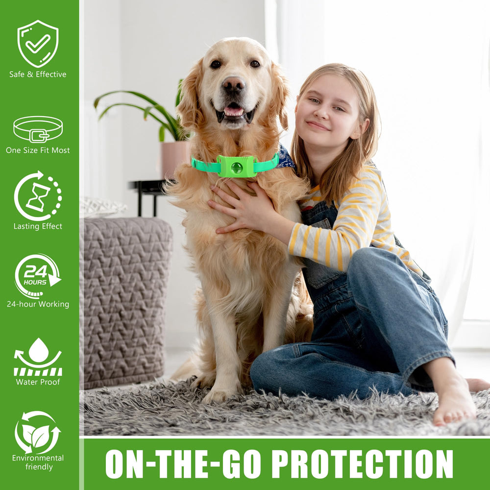 Trihood collar pendant on a dog's neck demonstrates adjustable, secure fit.