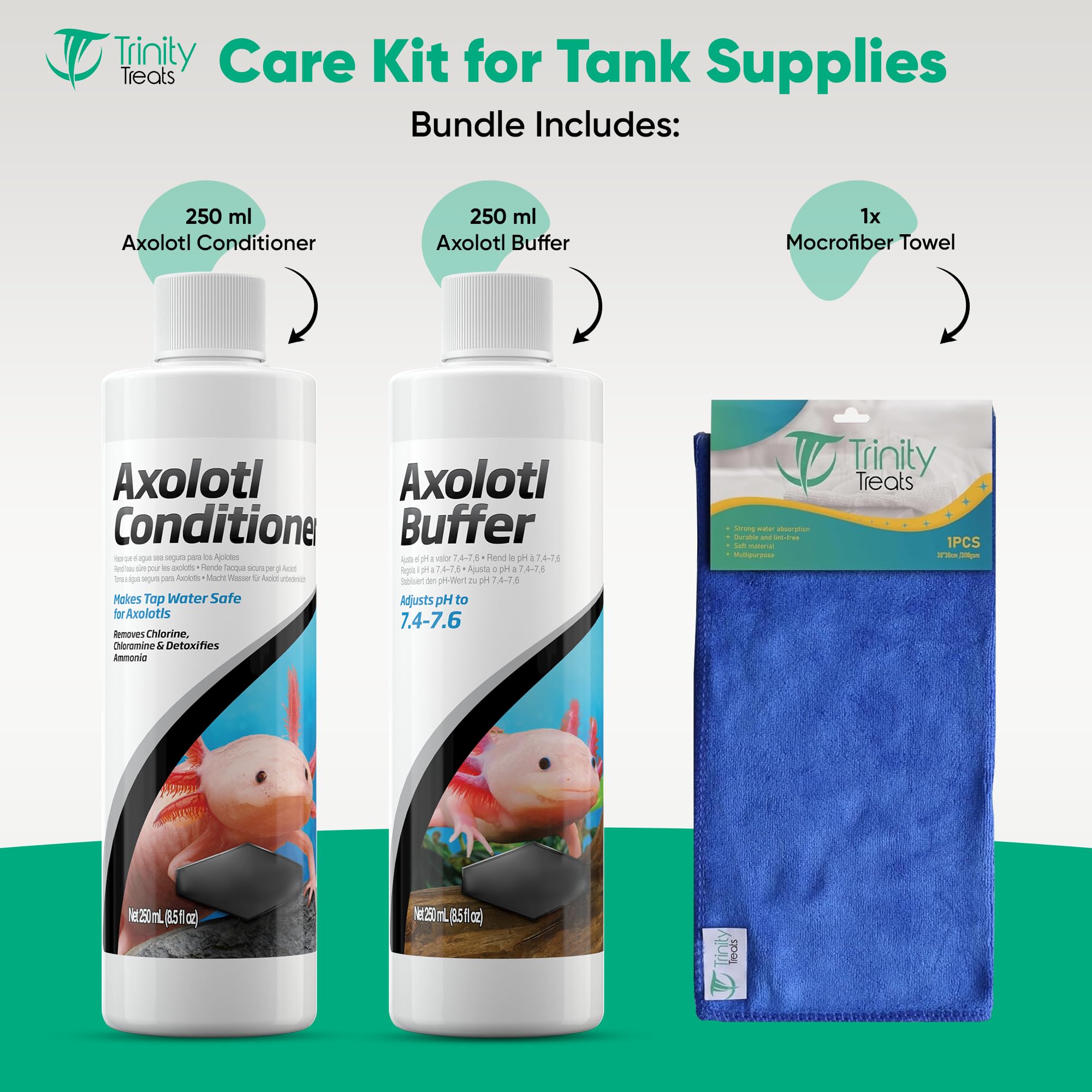 Trinity Treats axolotl conditioner 250ml bottle for safe water treatment