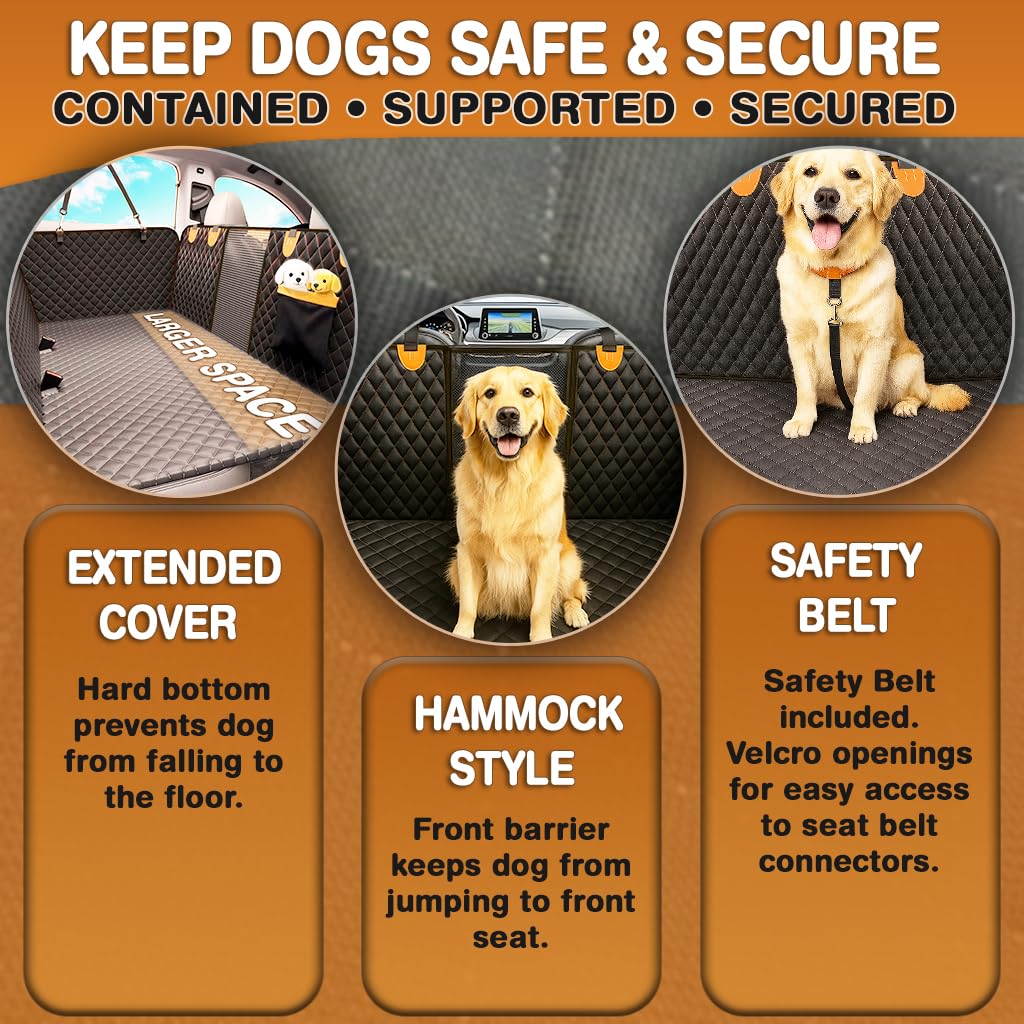 Trio Gato back seat extender adjustable-strap secures pets for safe travel.