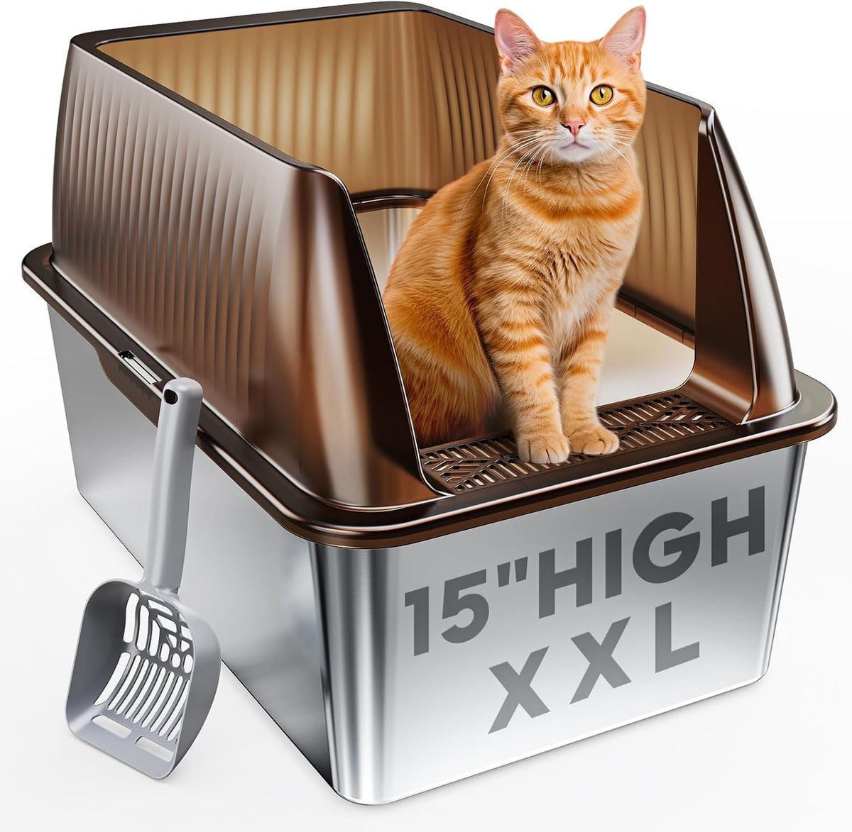 Tripamin XL litter box front view shows roomy interior for large cats