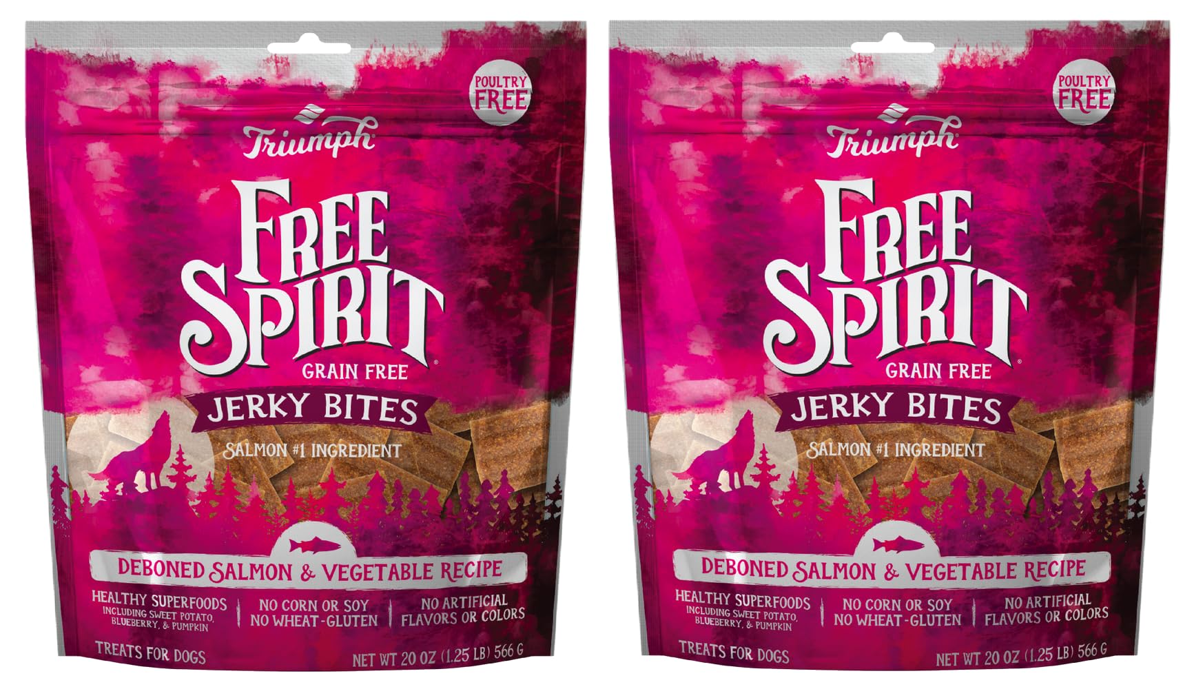 Triumph Free Spirit Jerky Bites salmon pieces for dogs—savory training rewards.