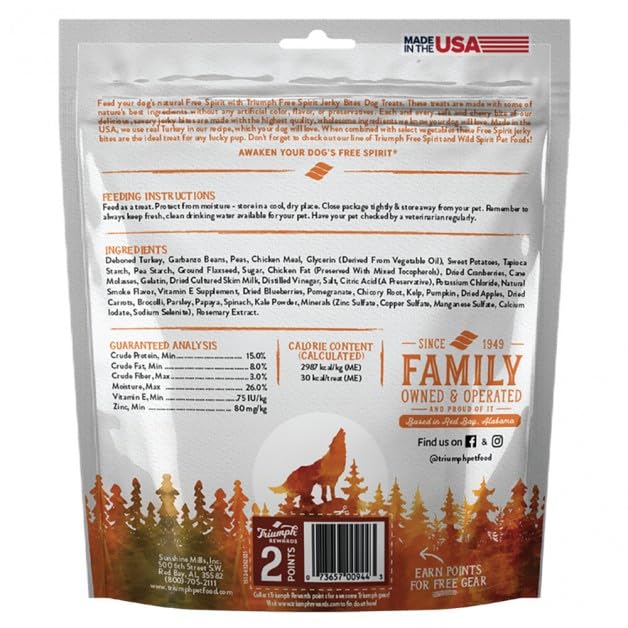 Triumph grain-free jerky ingredients close-up emphasizes corn-wheat-free formula.