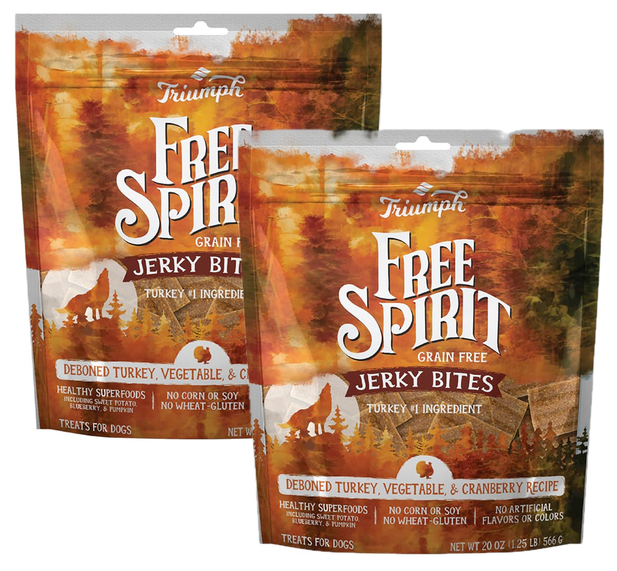 Triumph turkey berry jerky pack shows grain-free, tasty treats for dogs.
